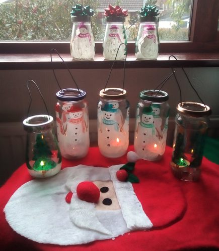 Christine P.  1. Christmas lanterns & snow globes, Pebeo vitrea 160 glass paints & Posca metallic pens.